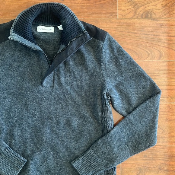 Calvin Klein Dark Gray Quarter Zip Knit Sweater - Picture 2 of 12